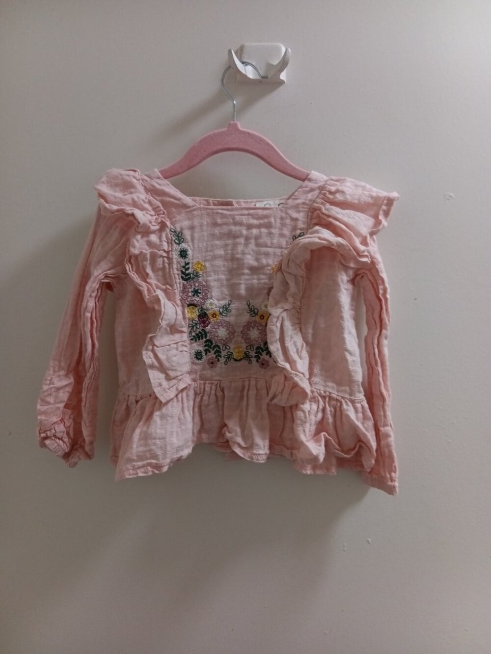 "Jessica Simpson", Baby Girl Embroidered Flowers Long Sleeves Ruffled Top